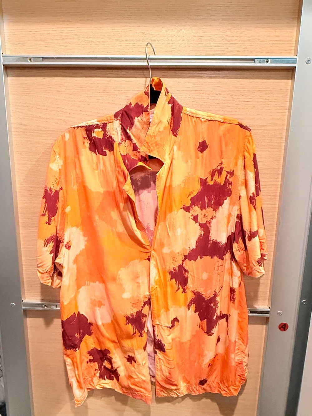 Zara Orange and Burgundy Short-Sleeve Button Shirt